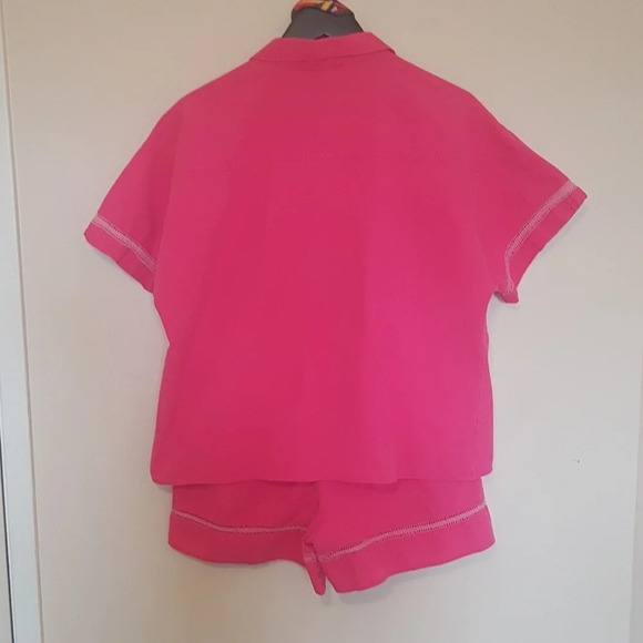 Vintage 90s Pink Cotton Shirt and Elastic Waist Shorts Set Button Down … - Picture 3 of 8